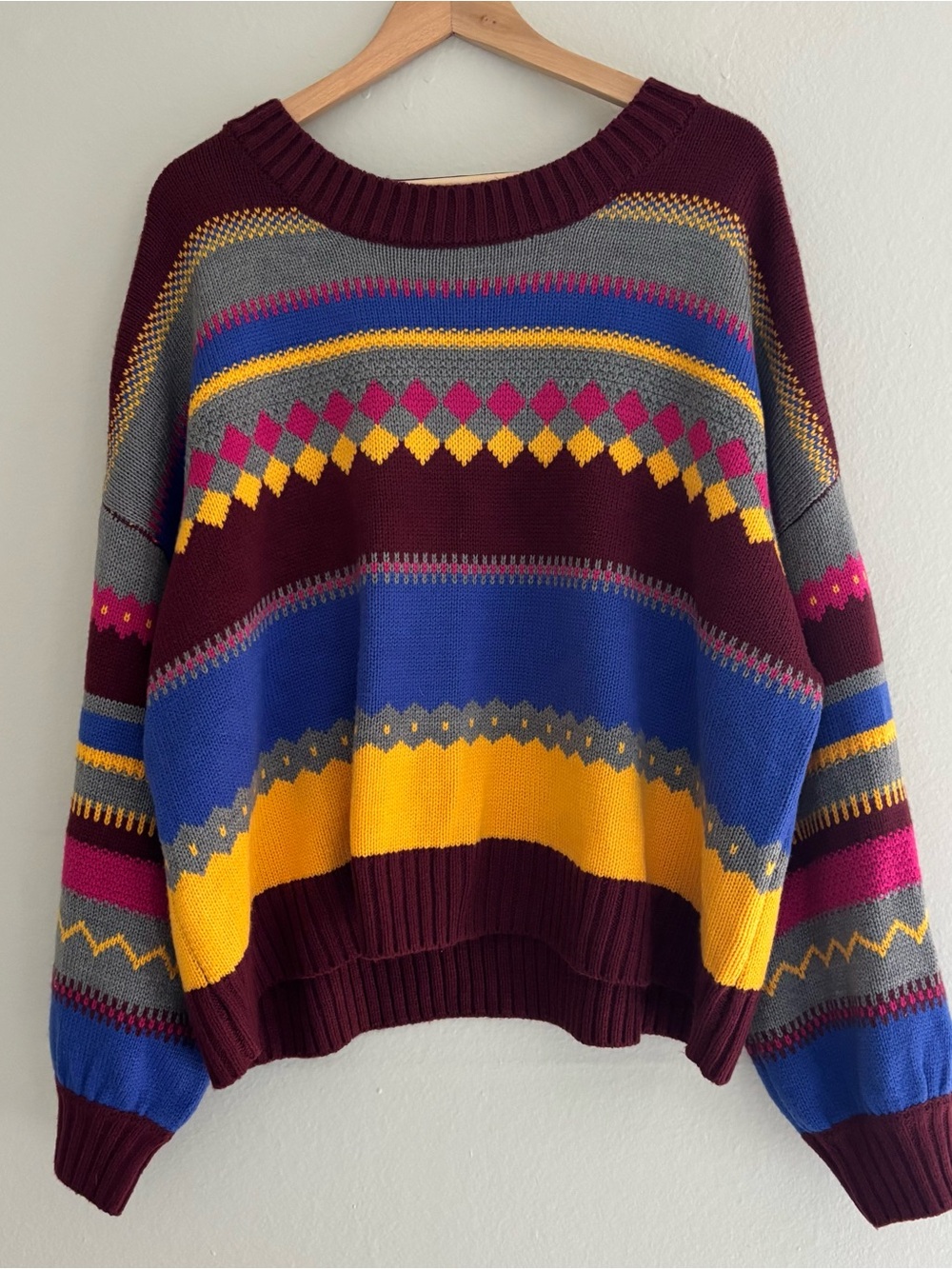 Lane Bryant Multicolor Geometric Crewneck Sweater Oversized Grandmacore